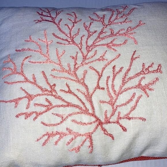 PIER 1 Throw Pillow Nautical Beach Embroidered Coral Pillow Cover 15 x 12 inches - Picture 6 of 10